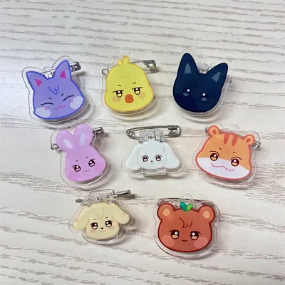 Kpop ATEEZ Acrylic Brooch Clamp ANITEEZ Cartoon Cute Animal Pins Bag Clothes Hat Accessories Pins