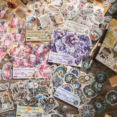 30 Sheets Vintage Label Diary PET Stickers Material Memo Pads Journaling Scrapbooking Office School