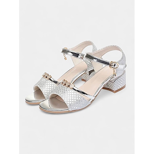 sandali con tacco basso e blocco per la madre della sposa, scarpe eleganti con cinturino alla caviglia per cerimonia e ricevimento di nozze, punta aperta con glitter metallizzati