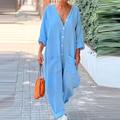Per donna Normale Tuta Streetwear Tinta unica Manica lunga Dritto A V Bottoni Tasche Strada Giornaliero Standard Bianco Azzurro Estate
