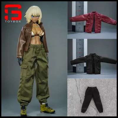 In Stock 1/12 Scale Female Soldier Leather jacket Leggings Sports Pants Clothes Model Fit 6'' Action