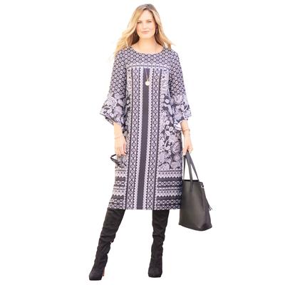 Plus Size Women's Bell Sleeve Shift Dress by Catherines in Black Paisley (Size 5X)