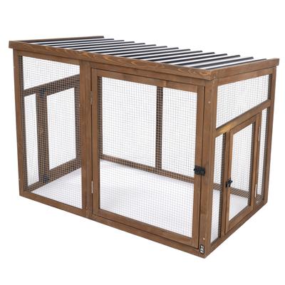 TIAKI Außengehege aus Holz 116x78x89,8cm Kleintier Hühner