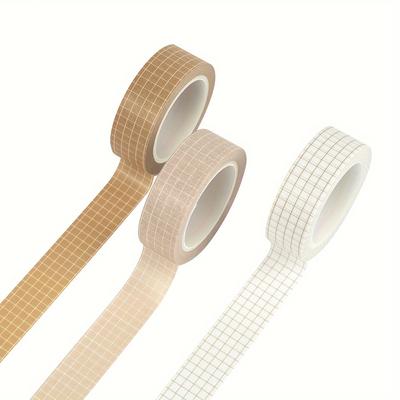 TEMU 3-pack Grid Patterned Washi Tape Set In White, Peach, And Dark Brown - Writeable & Paper Tapes For Scrapbooking, Crafting, And Decorative Gift Wrapping (10m Each) Image