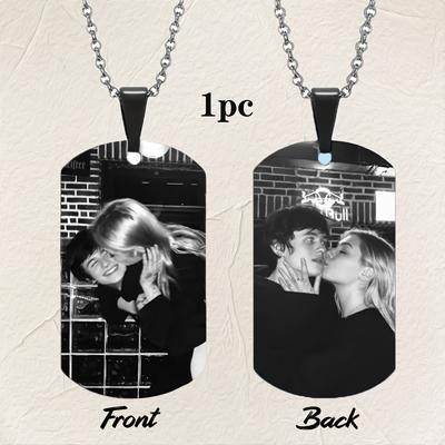TEMU 1pc Custom Couples Dog Tag Pendant Necklace, Personalized Photo Engraving, , 201 Stainless Steel, With Ideal For & Gifting, For All Image