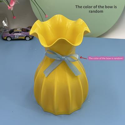 TEMU Chic Plastic Vase With Random Bow - Contemporary Tabletop For Living Room Decor Image
