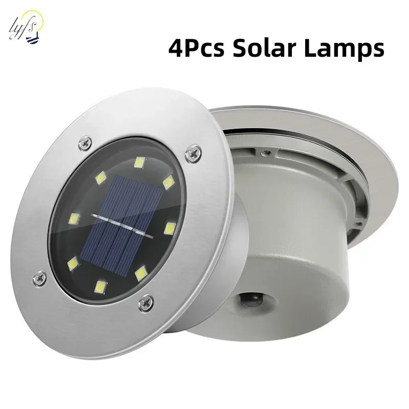 4 Stücke LED Solar Garten Lichter Außenbeleuchtung Stehlampen 8 LED Unterirdischen Deck Licht Solarbetriebene Panel Garten Spot Lichter