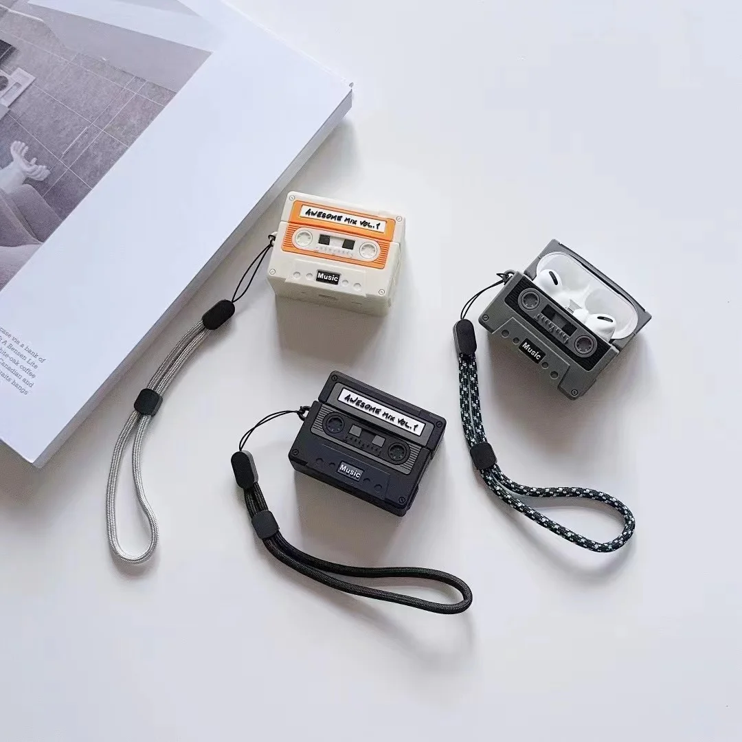 Cartoon Classic Music Tape Style Design für Airpods Pro 2. Generation Drahtlose Bluetooth-Schutzhülle mit Trageband für Airpods Pro2 Image