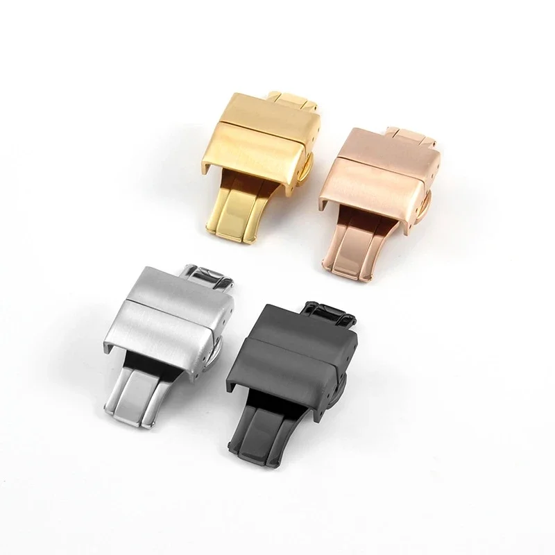 Nylon Leder Gummi Uhrenarmband Universal Butterfly Verschluss Double Press Matte Matte Black Golden Rose Silver Zubehör Image