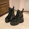 10CM Hohe Plattform Stiefeletten Frauen Lace-up Kampf Motorrad Stiefel Punk Leder Schuhe Frau Dicken Sohlen Warme pelz Schnee Stiefel