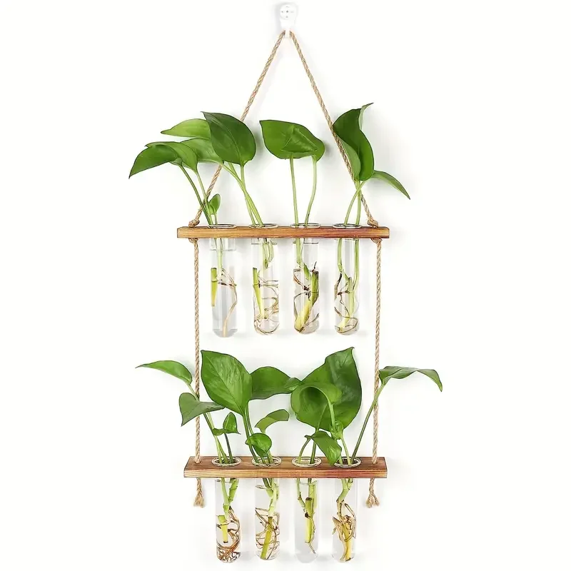 1pc Wand Hängen Vermehrung Station Mit Glas Reagenzgläser 1/2 Tiered Pflanzgefäße Wand Terrarium Für Home Office Anlage aufhänger Flowe Image