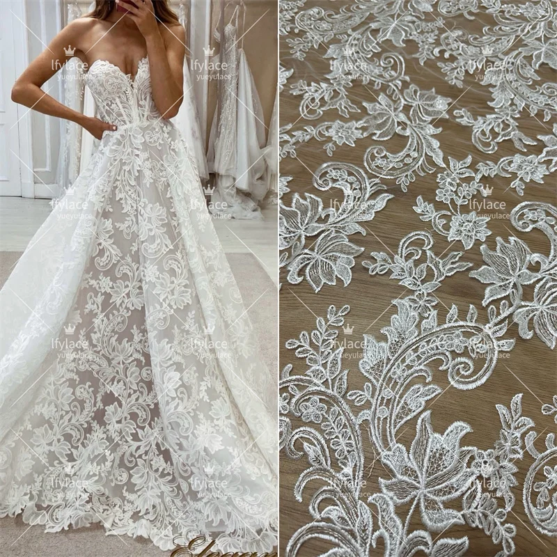 Super Hot Off White Stickerei Spitzens toff hochwertige Mesh Französisch Chantilly Guipure Spitze Stoff 1 Yard Image