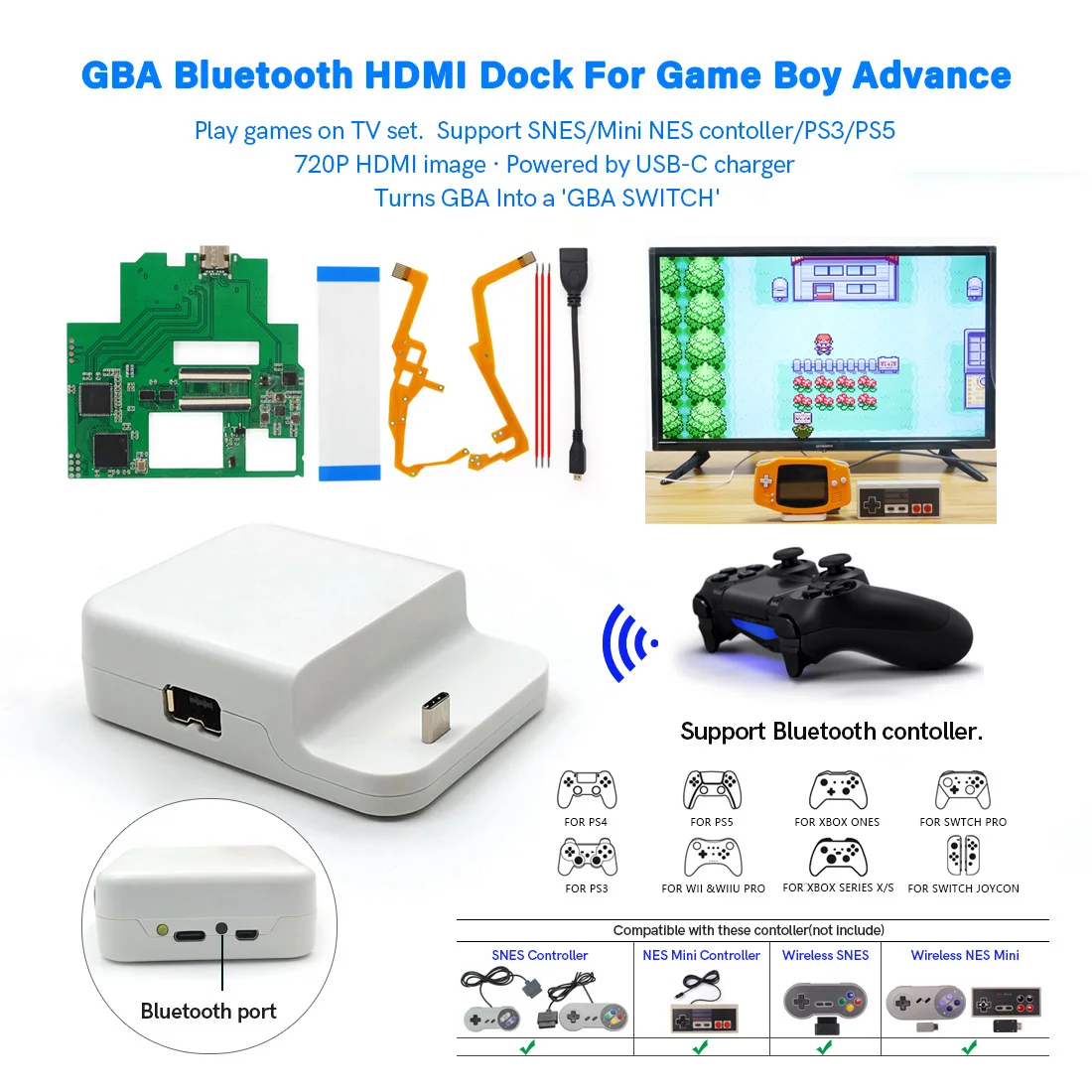 HISPEEDIDO 720P HDMI GBA Bluetooth Dock Kit V2 Für GBA IPS V2 Unterstützung Wireless Gamepad Controller Spielen auf TV Image