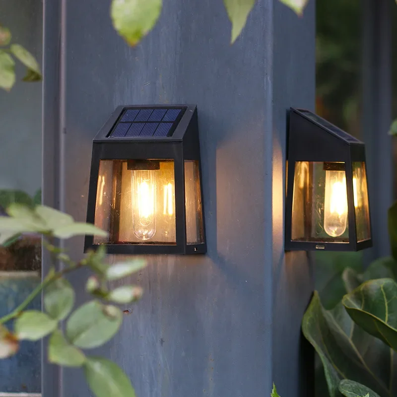 Solar-Wandleuchte für den Außenbereich, wasserdicht, Sonnenlicht, Weg, Zaun, Lampe, Hof, leuchtende Wandfluter, Gartendekoration, Wolfram-Glühbirne