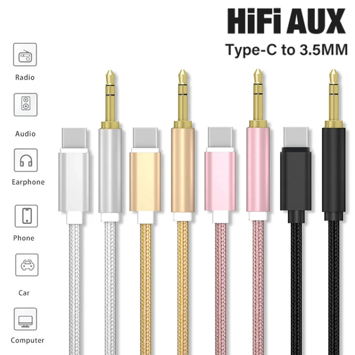 Cavo audio USB tipo C a 3,5 mm Aux per cuffie Altoparlante Adattatore jack per cuffie Aux per auto per iPhone 16 15 Pro Max Plus Samsung Xiaomi