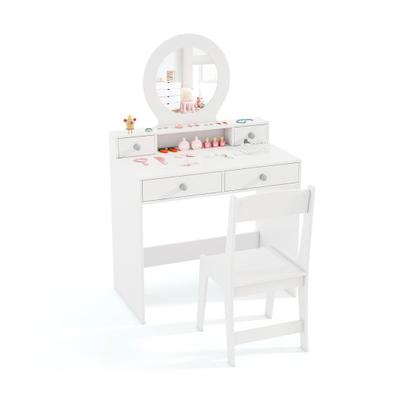 Costway Kids Vanity Set with Mirror Princess Makeup Dressing Desk and Chair Set with Mirror-White