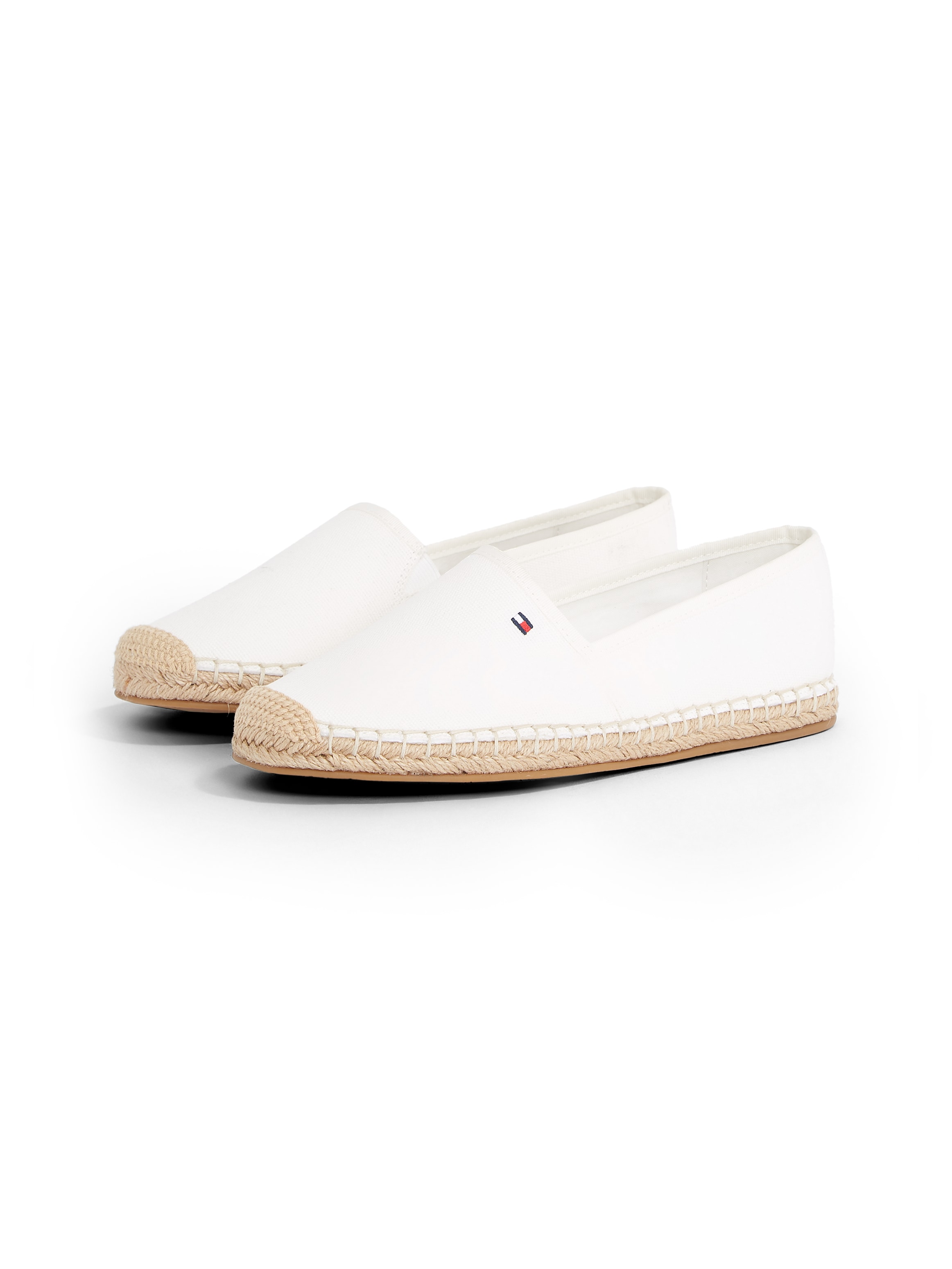 Espadrille TOMMY HILFIGER "FLAG CANVAS ESPADRILLE", Damen, Gr. 39, beige (ecru), Baumwolle, unifarben, Schuhe Espadrille, Slipper, Flats, Bequemschuh mit Jutebezug und Ziernähten