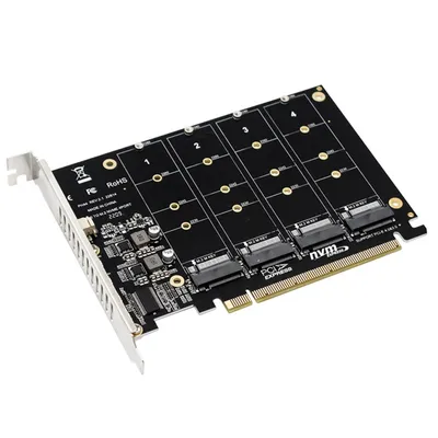 4 Port M.2 NVME SSD To PCIE X16 Hard Drive Converter 4X32Gbps Adapter Converter Card Support