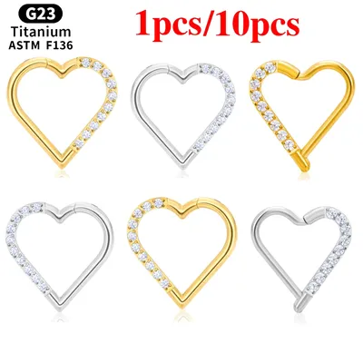 1/10pcs ASTM F136 Titanium Piercing Daith Helix Heart Earring Hoop 16G Cartilage Tragus Rings Hinged Segment Hoop Women Jewelry