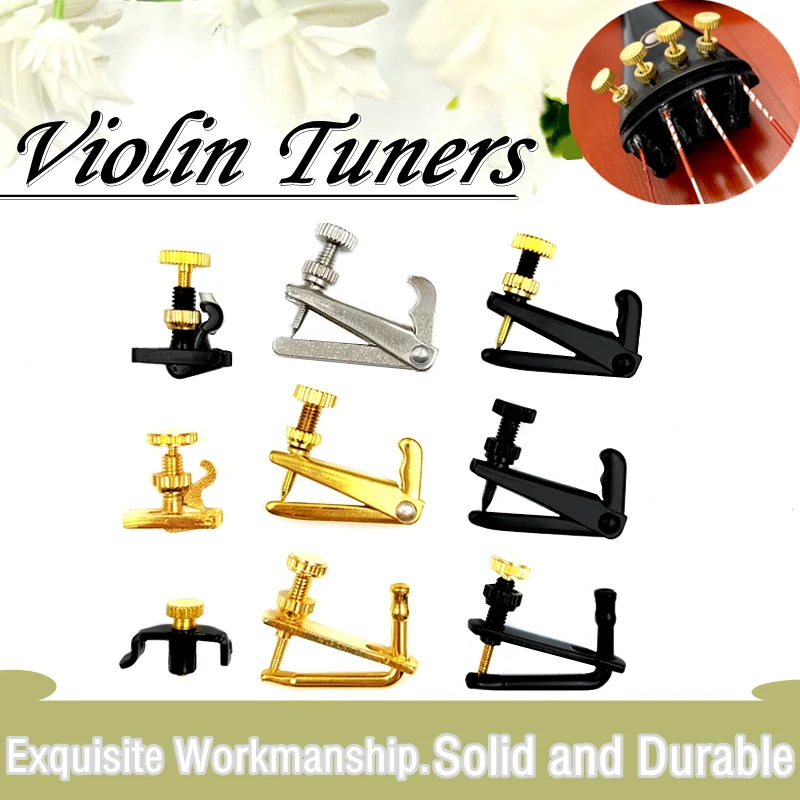 4pcs Violin Fiddler Fine Tuners Spinner Adjuster Strings Hooks 4/4 3/4 1/2 1/4 1/8 Black/ Golden/Silver/ Hill-style,violin parts
