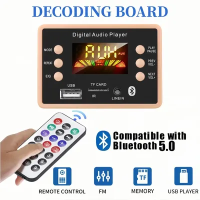 Handsfree Wireless Bluetooth 5.0 MP3 Player Decoder Board DC 12V Support TF Card Slot USB FM With