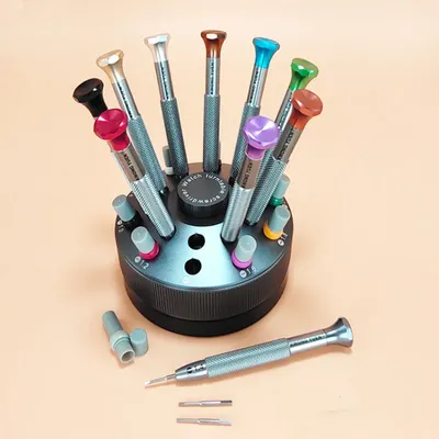 Watchmaker Tools Assortment of 10pcs High Quality Watch Repair Screwdriver Flat Blade 0.6-3.0mm with Stand and Spare Tips