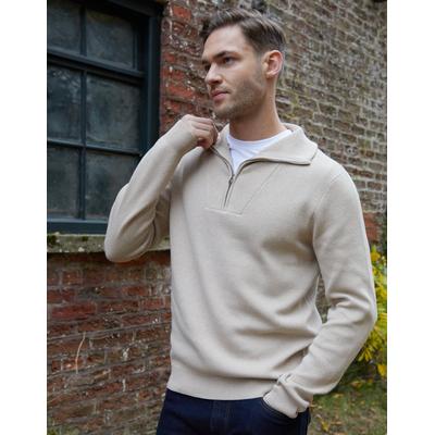 Threadbare Men's Ecru Rib Panel Quarter Zip Jumper