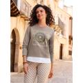 Sweatshirt INSPIRATIONEN, Damen, Gr. 40, grau (taupe), 50% Baumwolle, 50% Polyester, gemustert, mehrfarbig, bedruckt, Rundhals, Langarm, Sweatshirts