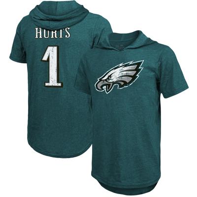 Herren Philadelphia Eagles Jalen Hurts Majestic Threads Dunkelgrün Spielername und -nummer Tri-Blend Slim Fit Hoodie T-Shirt Image