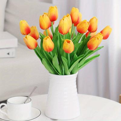 TEMU 10pcs Real Touch Tulip Bouquet - Home Decor, Wedding, And Party - Home Desktop Decor Image
