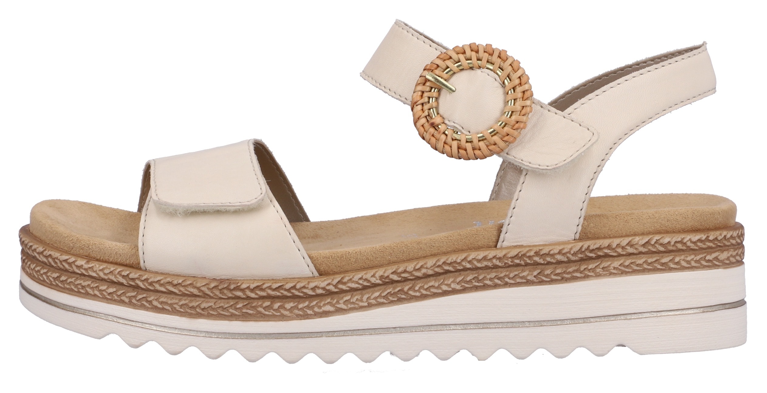 Keilsandalette REMONTE, Damen, Gr. 41, beige (hellbeige), Leder, unifarben, Schuhe, Sommerschuh, Riemchensandale mit praktischem Klettverschlüssen
