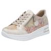 Plateausneaker RIEKER, Damen, Gr. 43, bunt (beige multi), Leder, Lederimitat, metallic, sportlich, Schuhe, Freizeitschuh, Schnürschuh, Halbschuh mit dezentem Goldschimmer