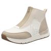 Keilsneaker RIEKER, Damen, Gr. 37, weiß (beige, sanftes weiß), Lederimitat, Textil, sportlich, Schuhe Sneaker, Stiefelette, Boots, Rosenprägung, mit Reißverschluss vorne