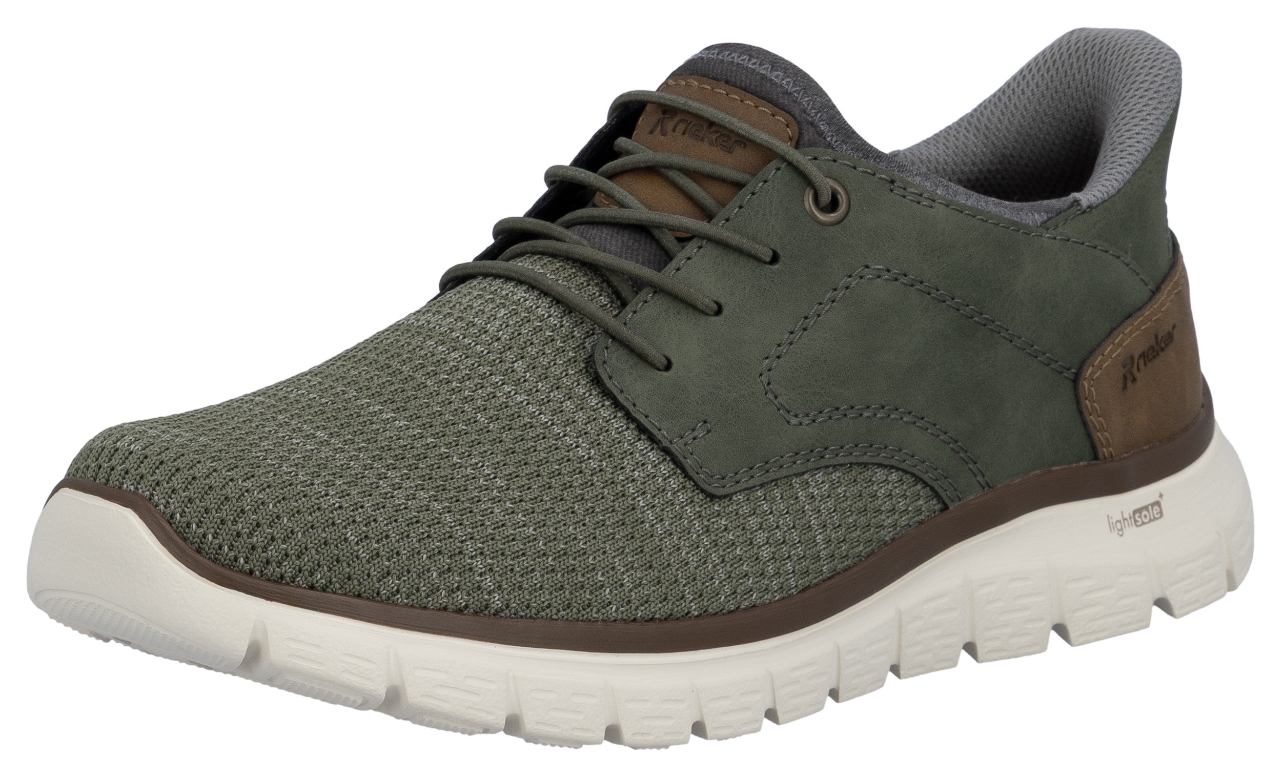 Slip-On Sneaker RIEKER, Herren, Gr. 42, grün (khaki, braun), Nubuklederimitat, Textil, meliert, Schuhe, Freizeitschuh, Halbschuh, Schlupfschuh, gepolsterter Fersenabschluss