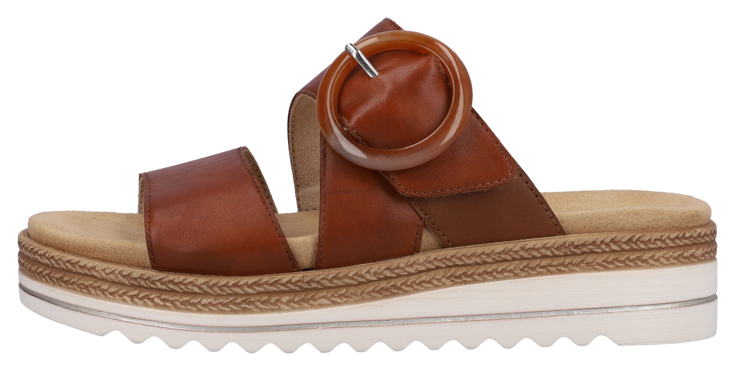 Pantolette REMONTE, Damen, Gr. 40, braun, Leder, unifarben, Schuhe Pantolette, Keilabsatz, Sommerschuh, Schlappen mit Zierschnalle