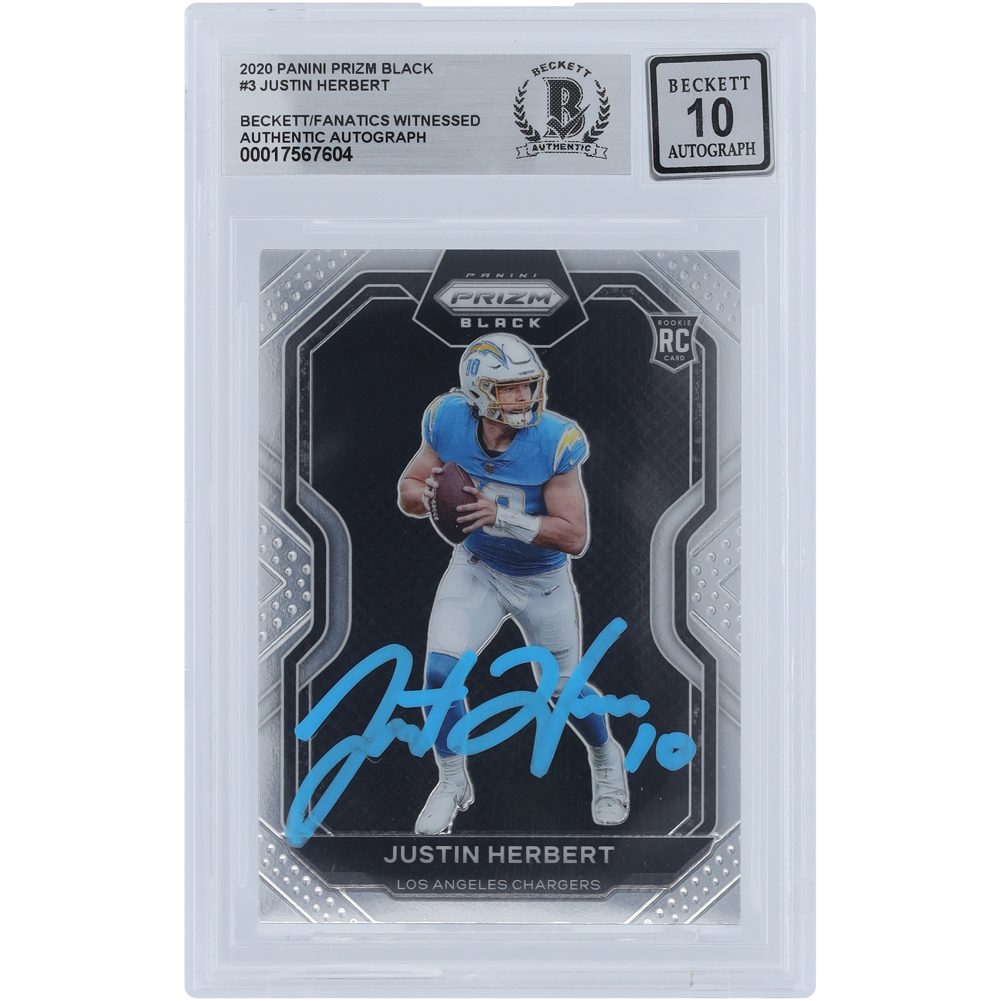 V106832 LosCha Justin Herbert Los Angeles Chargers Autogramm 2020 Panini Chronicles Black Prizm Hellblaue Tinte #PB-3 Beckett Fanatics Zeuge Authentizität 10 Rookie-Karten 10 Justin Herbert AUT PAA TRADING CARDS 45666 AUTTRC CA01F06925 #34 Image