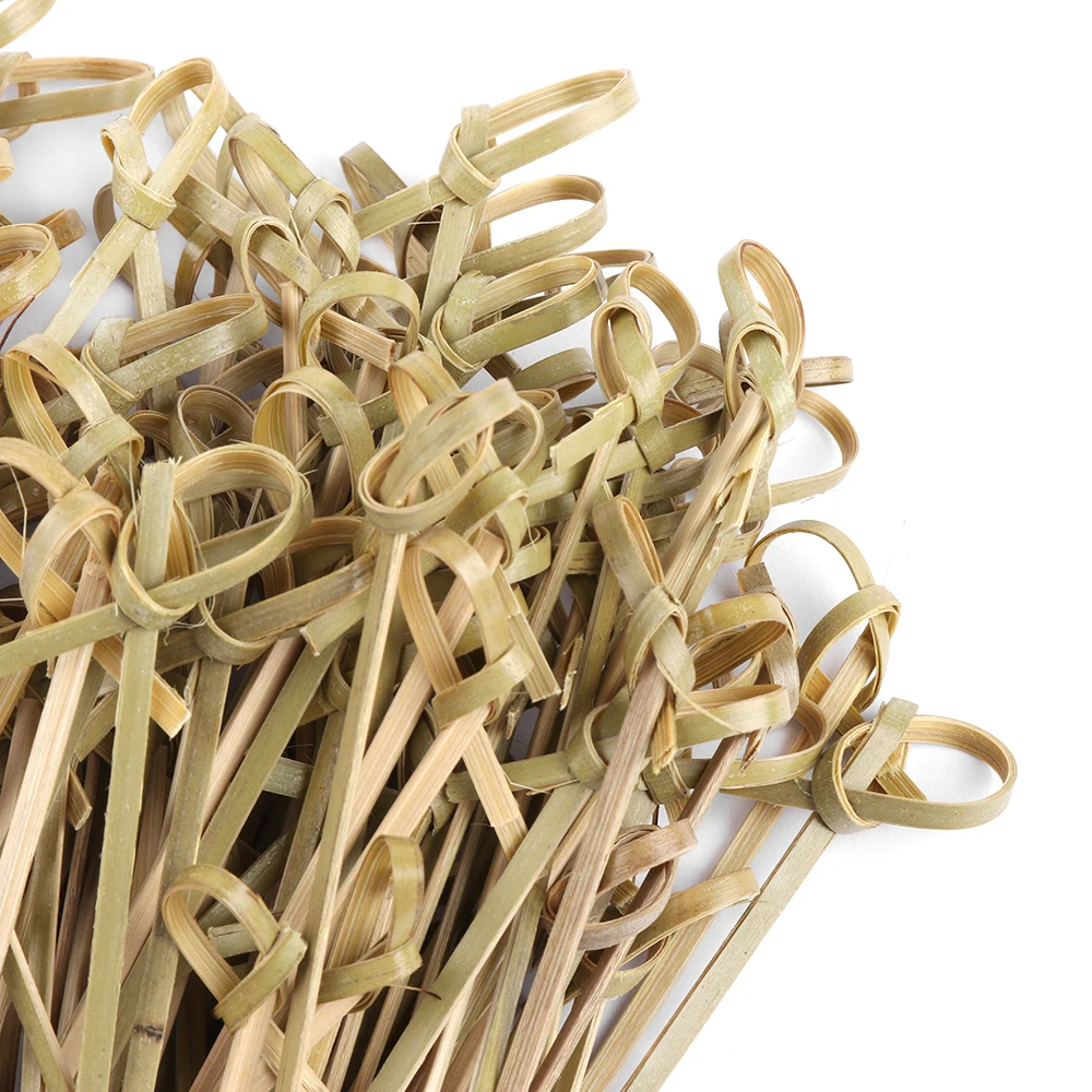 100Pcs Barbeque Bar Tool Kitchen Bar Cocktail Picks Disposable Bamboo Knot Skewers Fruit Forks Stick Household Party Decoration