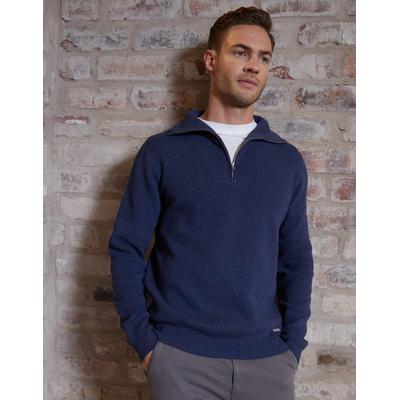 Threadbare Men's Navy Rib Panel Quarter Zip Jumper