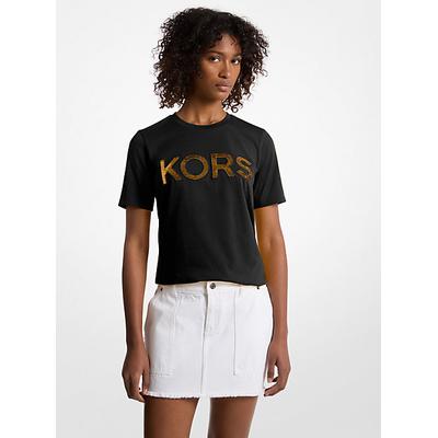 Michael Kors Sequined Logo Cotton T-Shirt Black L