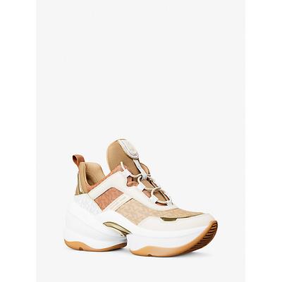 Michael Kors Olympia Mixed-Media Trainer Cream 8