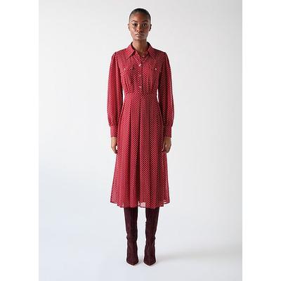 Cody Red Polka Dot Print Pocket Shirt Dress, Red