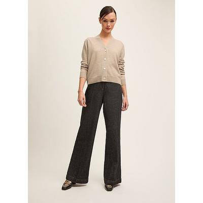 Mara Oatmeal Wool Blend V Neck Cardigan, Champagne