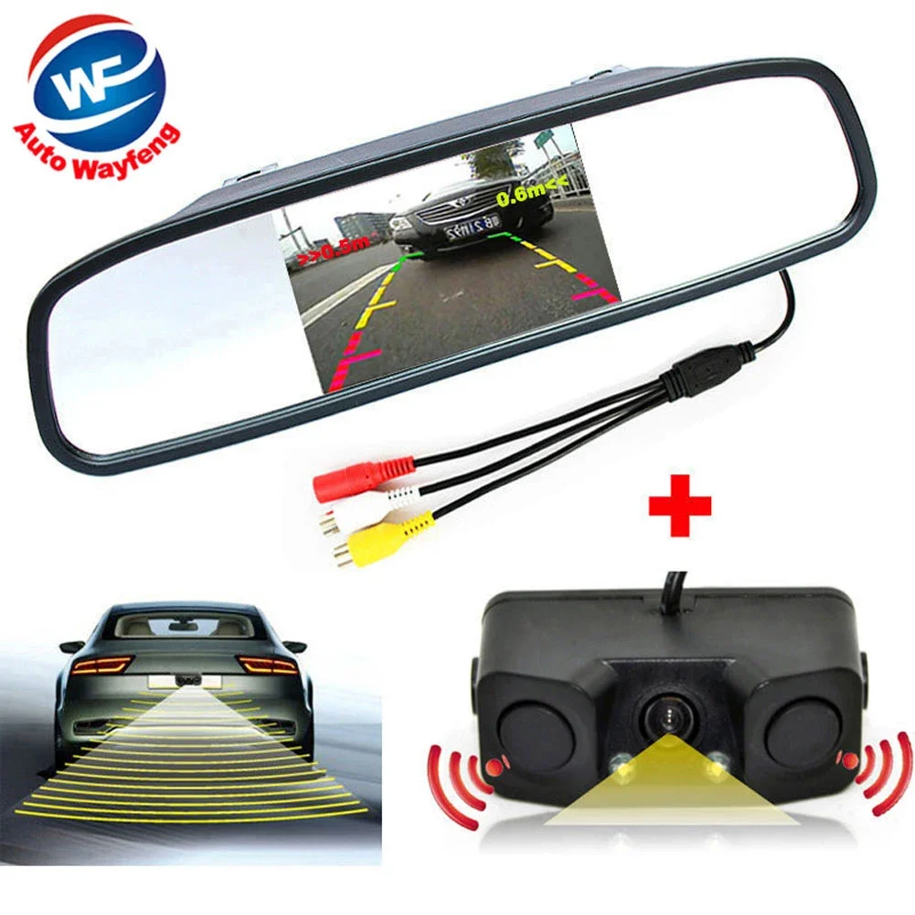 3 in1 Video-Parkas sistenz sensor Backup-Radar mit Rückfahr kamera 4,3 Zoll LCD-Auto Rückspiegel Monitor Video parkplatz
