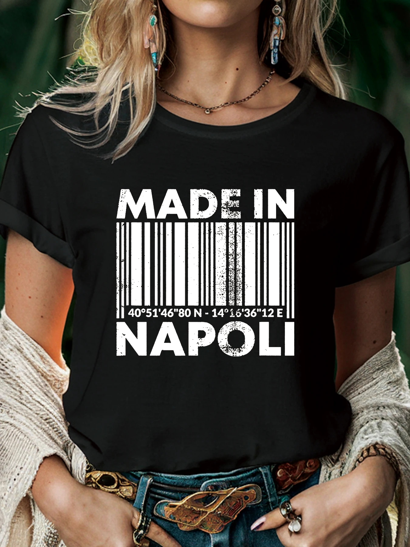 Prodotto in Napoli ​ T-shirt da donna T-shirt a maniche corte moda estiva T-shirt casual con scollo stampato Abbigliamento da donna