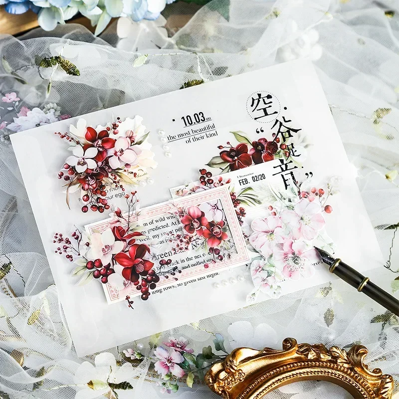 20 Stück Sammelalbum-Blumenvasen-Materialien, Hintergrundaufkleber, PET-Zubehör, Schreiben von Hintergrundblumen in Blüten, 160 x 100 mm Image