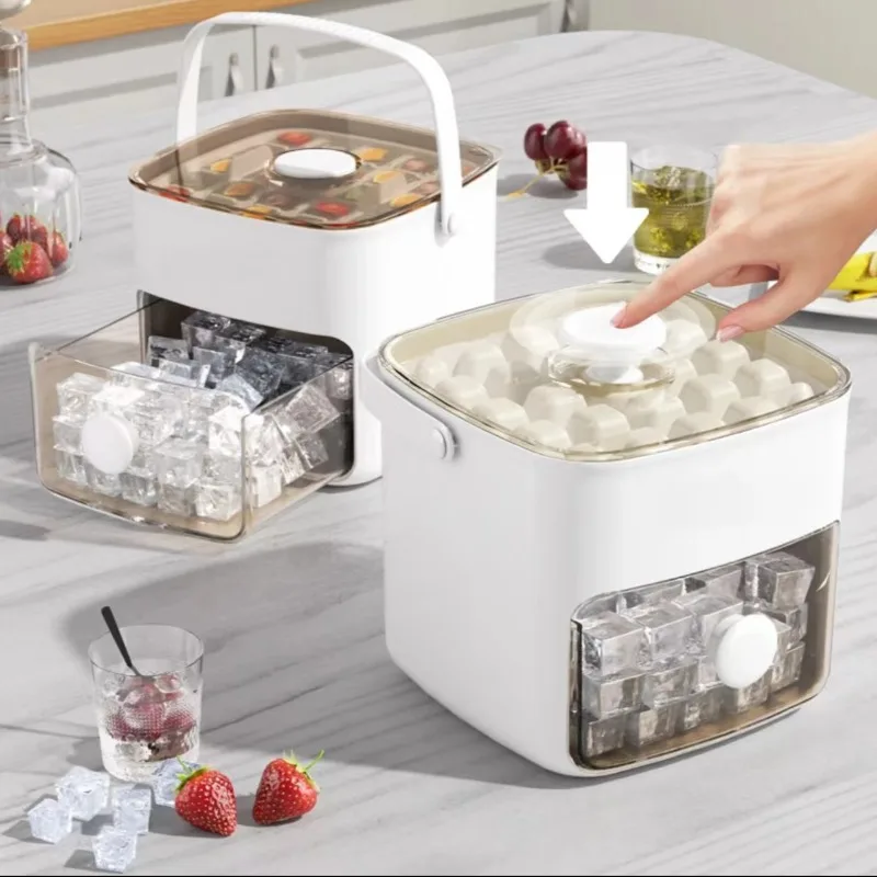 Gepresste Eiswürfelform, Eiswürfelschale mit Deckel für den Heimkühlschrank, selbstgemachte Eiswürfel-Aufbewahrungsbox Image