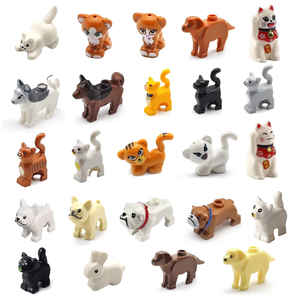 MOC Building Blocks Animali Domestici Husky Bianco Gattino Cucciolo Bulldog Zoo Pet Building Blocks Decorazione della scena Puntelli Giocattolo fai da te per bambini Regalo