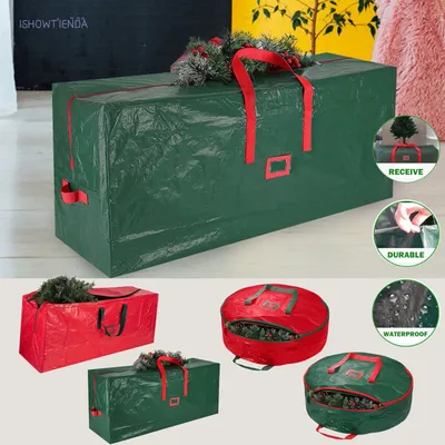 Christmas Tree Bag Storage Tub High Xmas Tree Decoration Wreath Storage Box Handles Waterproof And Durable Home Large Organizer