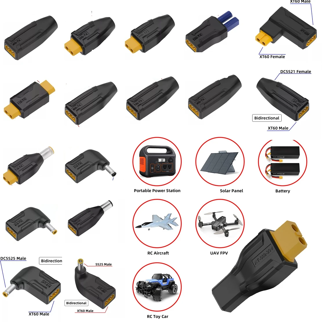 XT60-Stecker, Buchse auf EC5-Buchse, Typ C, DC-Stecker, Buchse, Stecker-Adapter, 5,5 2,5, 2,1 mm, 7,4 x 5,0 mm, 7909 auf XT60-Stecker Image