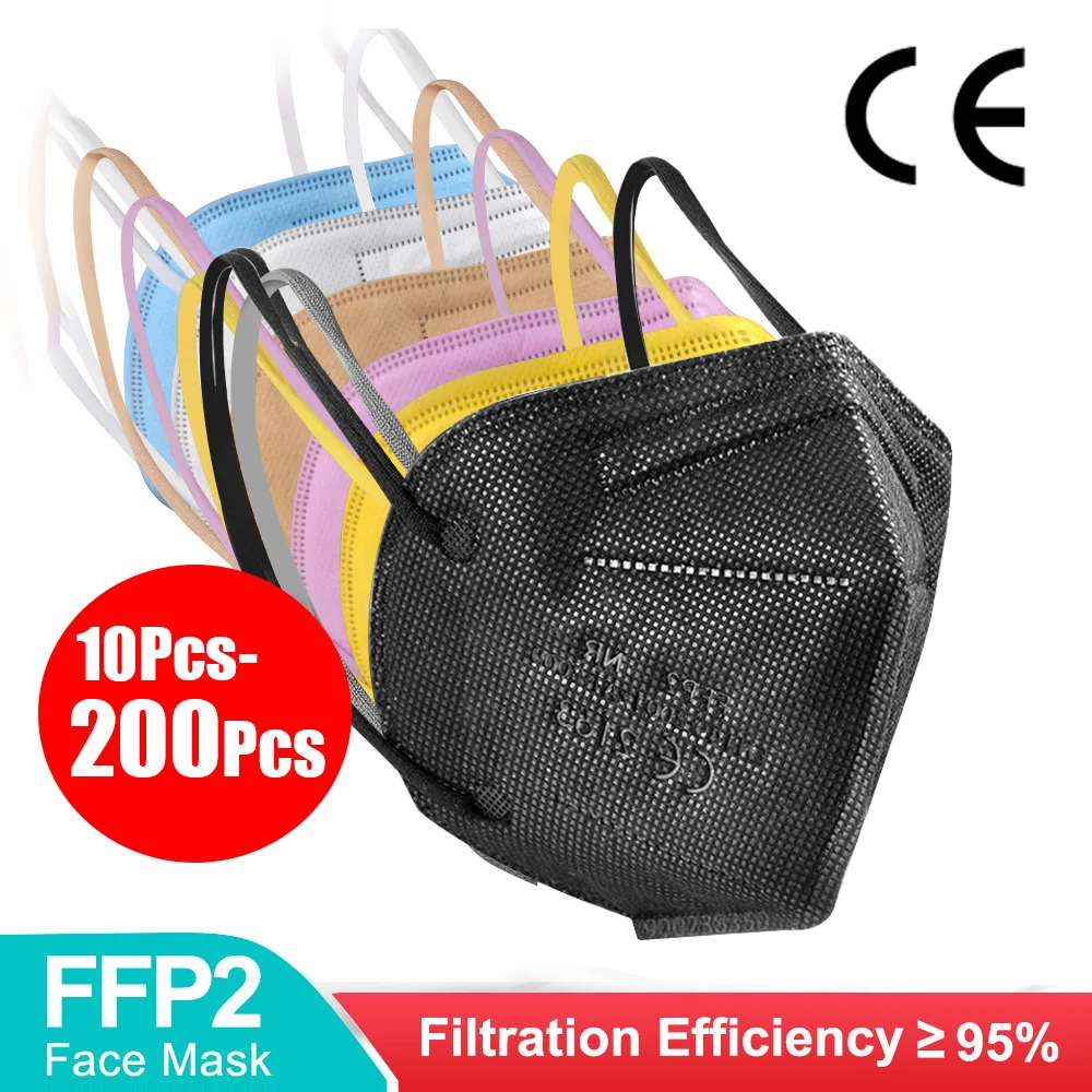 10–200 Stück FFP2-Maske Schwarz kn95 Mascarillas negra Erwachsene 5 Schichten FPP2-zugelassene kn95 CE-Atemschutzmaske FFP2reutilizable FFP3 Image